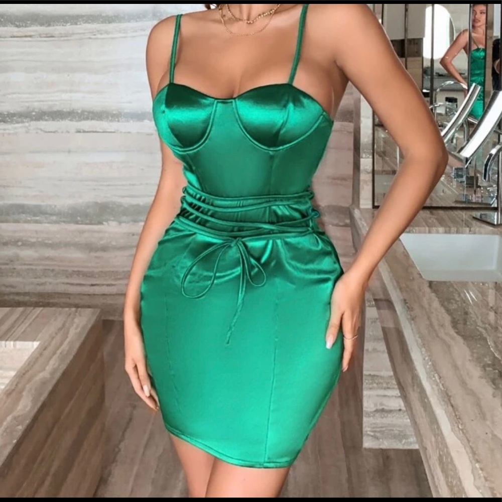 Tie front satin dress